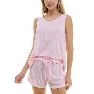 Roudelain Size Large 2PC Pink & White Tank & Shorts Comfy Soft Pajama Set NWT